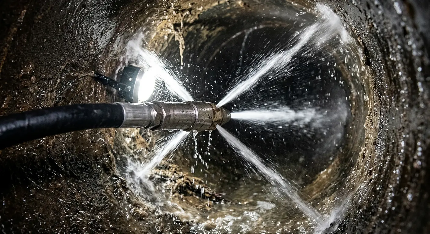High-pressure hydro jetting nozzle cleaning sewer pipe for Emergency Drain Service in Lake Morton-Berrydale